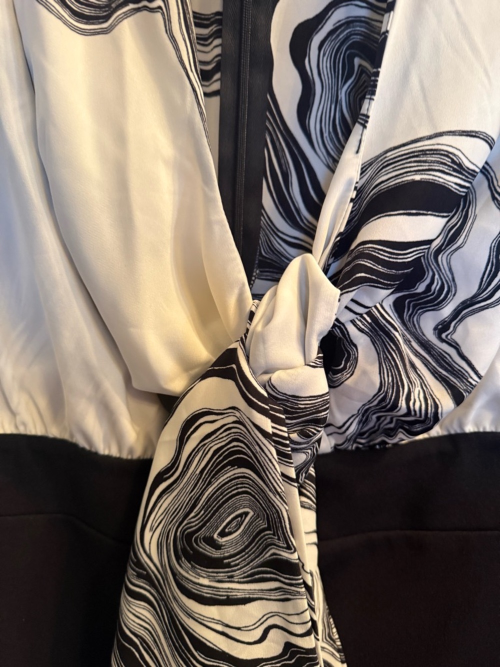 Fashion Nova Black and White Marble Tie-Front Blouse Dress - Picture 2 of 5